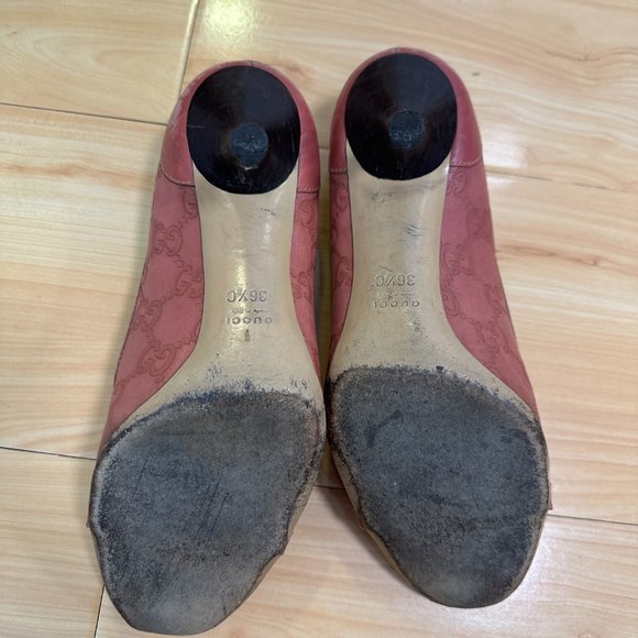 GUCCI Pump Leather HORSEBIT BAMBOO Gold HW Round Toe Sz 6.5 Pink Rose - Picture 10 of 10